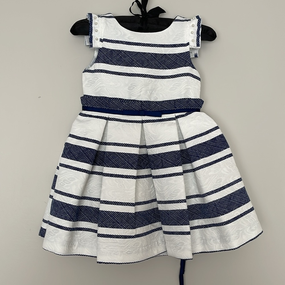 TAHARI Girl Kids Dress Pleated Skirt Striped Pearl Sleeveless Girls Size 2T